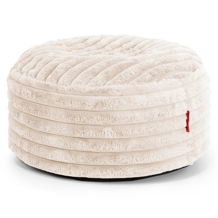 Grote Ronde Voetenbank - Ultra Pluche Corduroy Crème 01