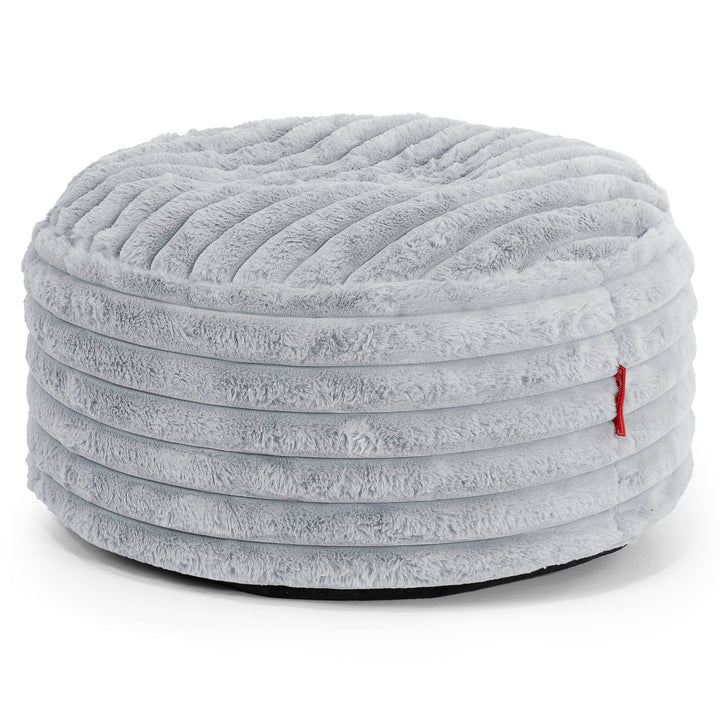 Grote Ronde Voetenbank - Ultra Pluche Corduroy Eendenei Blauw 01