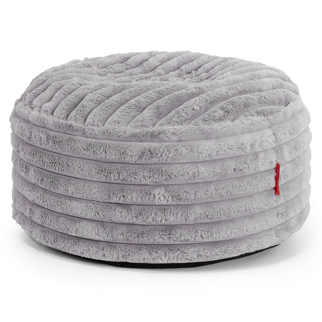 Grote Ronde Voetenbank - Ultra Pluche Corduroy Grijs 01