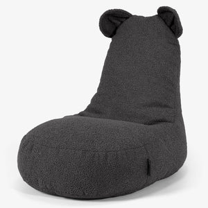 Kinder Zitzakstoel met Dierenthema Beer 2-6 jaar oud - Boucle Graphite Grijs