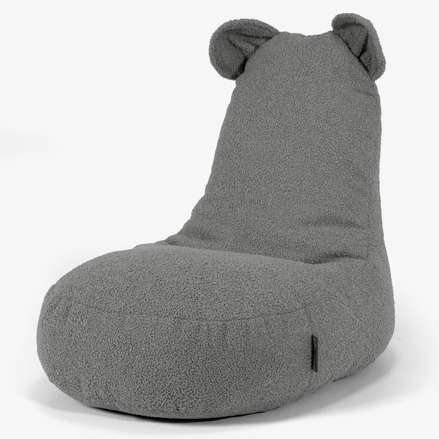Kinder Zitzakstoel met Dierenthema Beer 2-6 jaar oud - Boucle Grijs 01