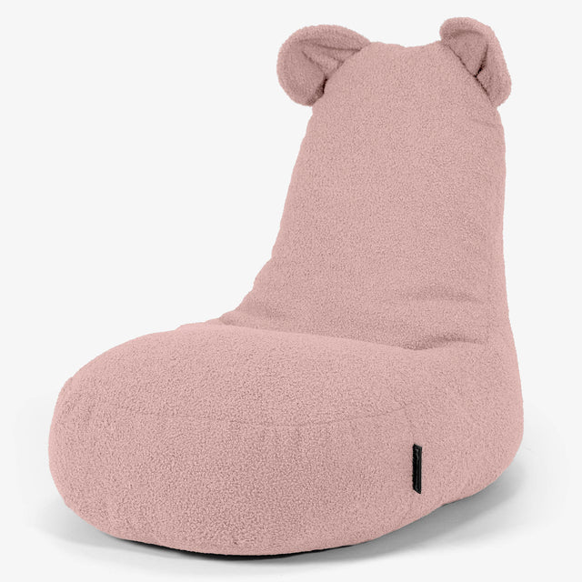 Kinder Zitzakstoel met Dierenthema Beer 2-6 jaar oud - Boucle Roze 01