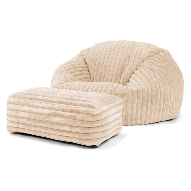 Klassieke Zitzak Stoel Bank - Ultra Pluche Corduroy Crème 02