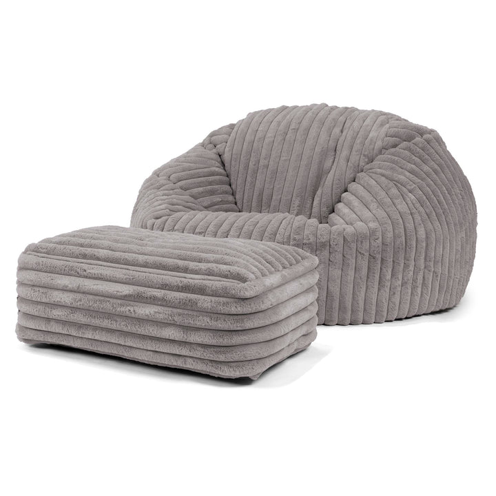 Klassieke Zitzak Stoel Bank - Ultra Pluche Corduroy Grijs 02