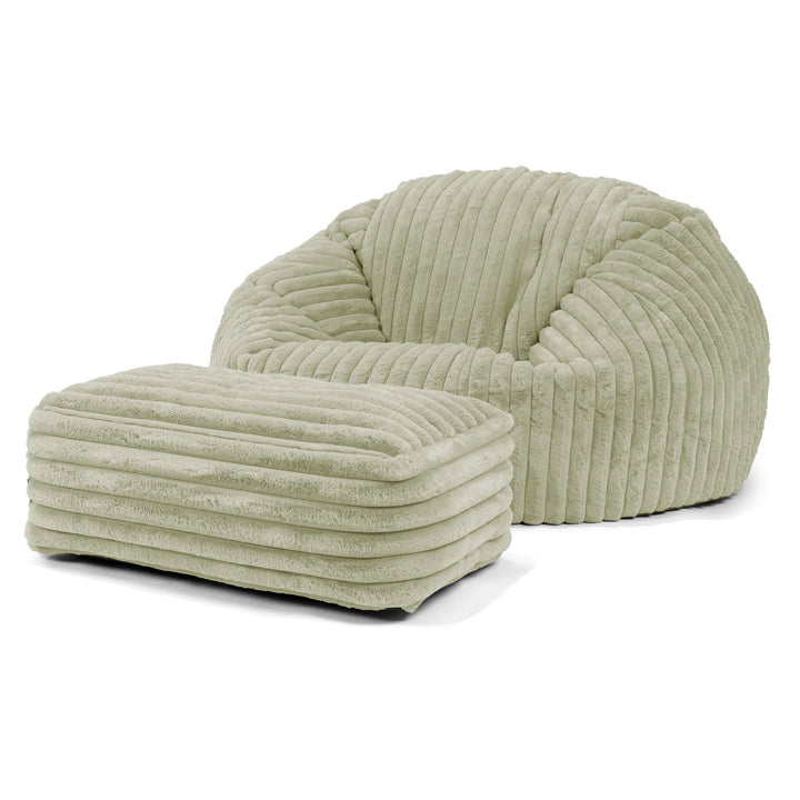 Klassieke Zitzak Stoel Bank - Ultra Pluche Corduroy Saliegroen 02