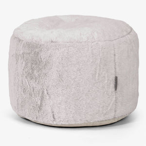Kleine Ronde Voetenbank - Nepkonijnenbont Lichtgrijs