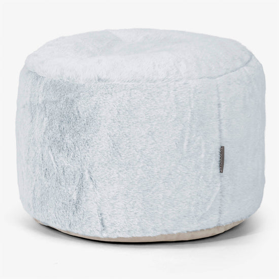 Kleine Ronde Voetenbank - Nepkonijnenbont Stoffig Blauw 01