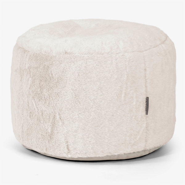 Kleine Ronde Voetenbank - Nepkonijnenbont Wit 01
