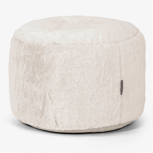Kleine Ronde Voetenbank - Nepkonijnenbont Wit 01