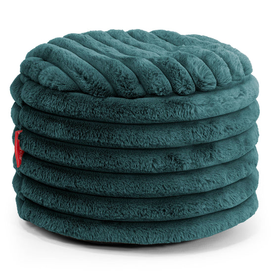 Kleine Ronde Voetenbank - Ultra Pluche Corduroy Teal 01