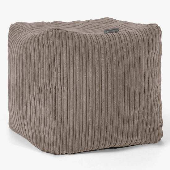 Kubus Voetenbank Pouf - Corduroy  Beigegrijs 01