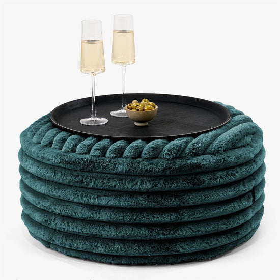 Ottoman Poef met Dienblad - Ultra Pluche Corduroy Teal 01