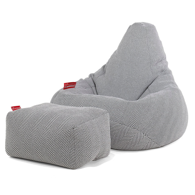 Zitzak Gaming Stoel - Gebreid Visgraat Grijs 01