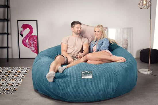 LOUNGE PUG, CloudSac 3000 XXL, Een King Size Zitzak Bank met Vezel-latex Vlokvulling, Pompom Petrol