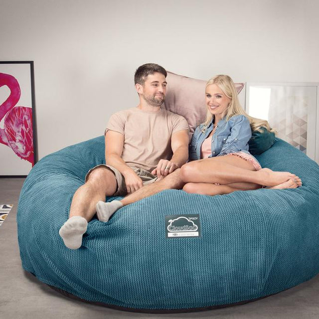 LOUNGE PUG, CloudSac 3000 XXL, Een King Size Zitzak Bank met Vezel-latex Vlokvulling, Pompom Petrol