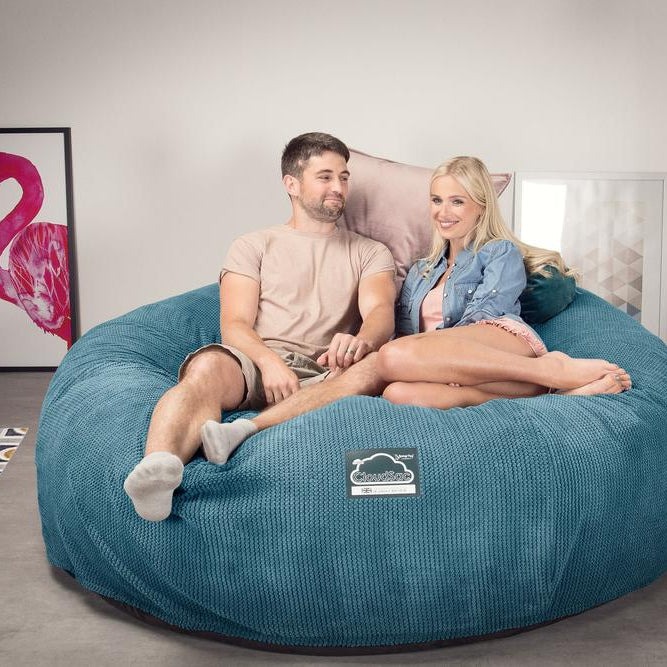 LOUNGE PUG, CloudSac 3000 XXL, Een King Size Zitzak Bank met Vezel-latex Vlokvulling, Pompom Petrol