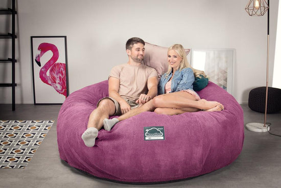 LOUNGE PUG, CloudSac 3000 XXL, Een King Size Zitzak Bank met Vezel-latex Vlokvulling, Pompom Roze