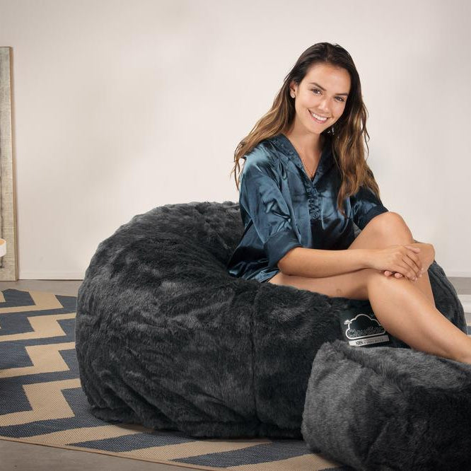 LOUNGE PUG, CloudSac 510 XL, X Large Zitzak met Vezel-latex Vlokvulling, Namaakbont Zwart
