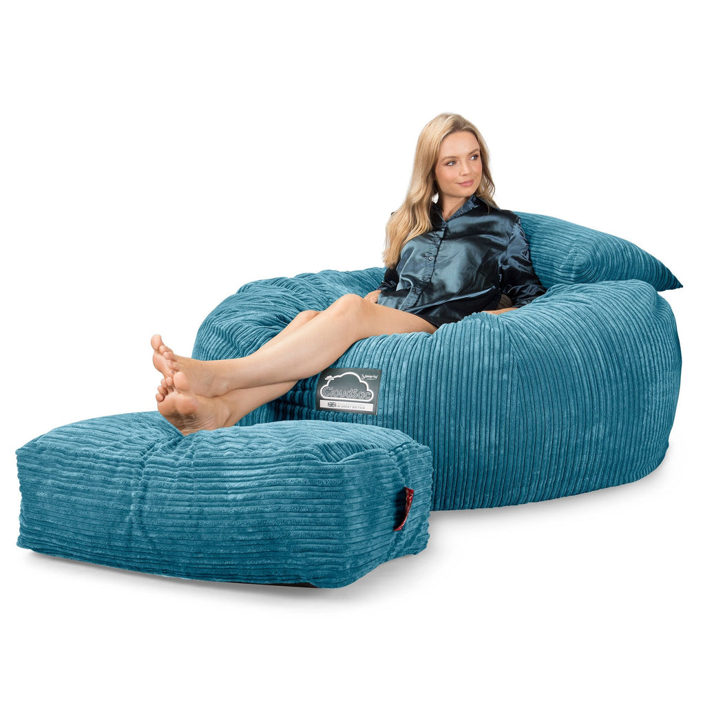 LOUNGE PUG, CloudSac 1010 XXL, Gigantische XXL Zitzakbank met Vezel-latex Vlokvulling, Corduroy Petrol