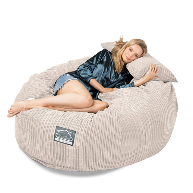 LOUNGE PUG, CloudSac 1010 XXL, Gigantische XXL Zitzakbank met Vezel-latex Vlokvulling, Corduroy Ivoor
