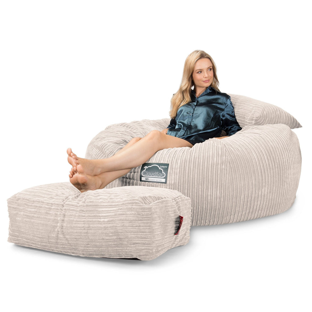 LOUNGE PUG, CloudSac 1010 XXL, Gigantische XXL Zitzakbank met Vezel-latex Vlokvulling, Corduroy Ivoor