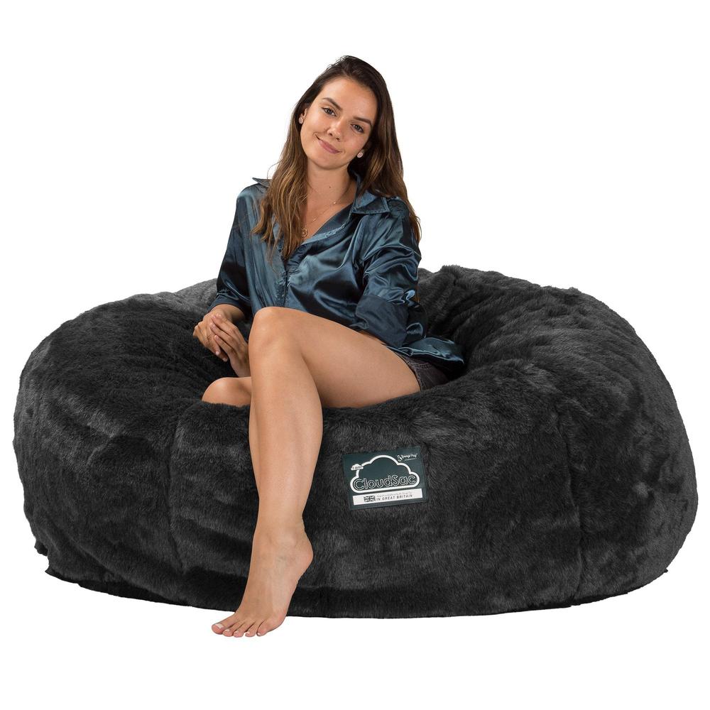 LOUNGE PUG, CloudSac 1010 XXL, Gigantische XXL Zitzakbank met Vezel-latex Vlokvulling, Namaakbont Zwart