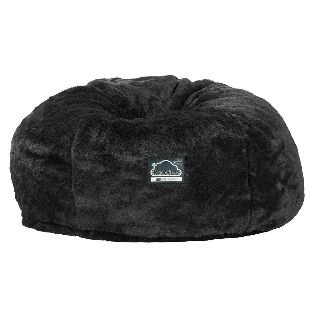 LOUNGE PUG, CloudSac 1010 XXL, Gigantische XXL Zitzakbank met Vezel-latex Vlokvulling, Namaakbont Zwart
