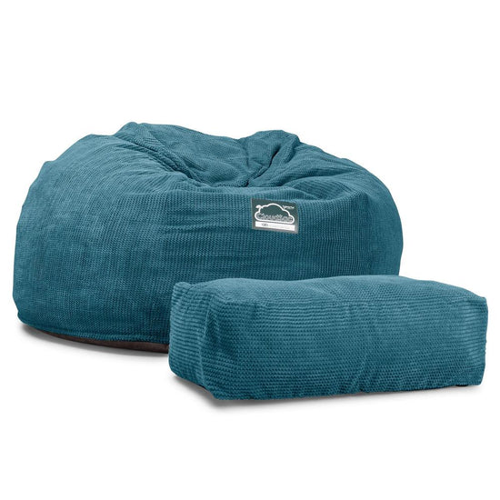 LOUNGE PUG, CloudSac 1010 XXL, Gigantische XXL Zitzakbank met Vezel-latex Vlokvulling, Pompom Petrol