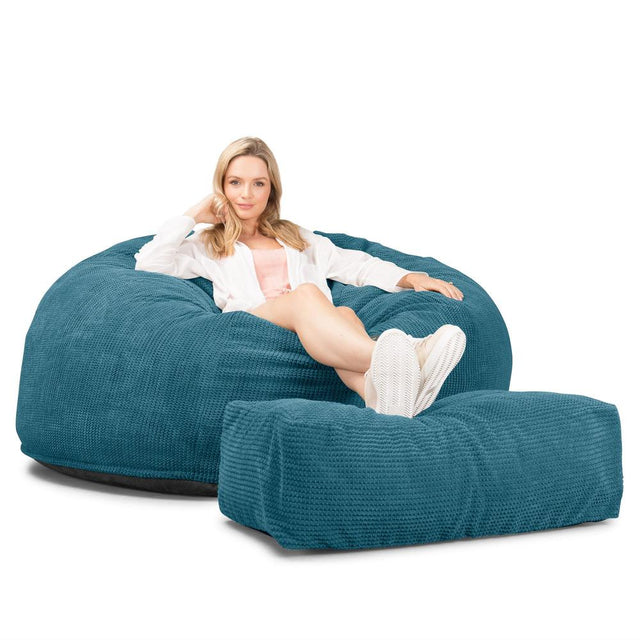 LOUNGE PUG, CloudSac 1010 XXL, Gigantische XXL Zitzakbank met Vezel-latex Vlokvulling, Pompom Petrol