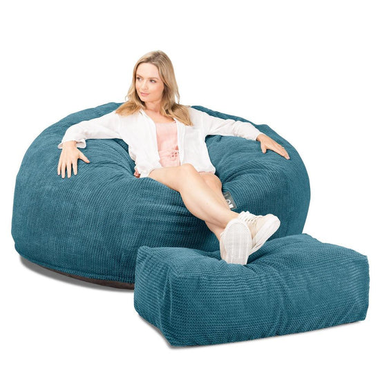 LOUNGE PUG, CloudSac 1010 XXL, Gigantische XXL Zitzakbank met Vezel-latex Vlokvulling, Pompom Petrol