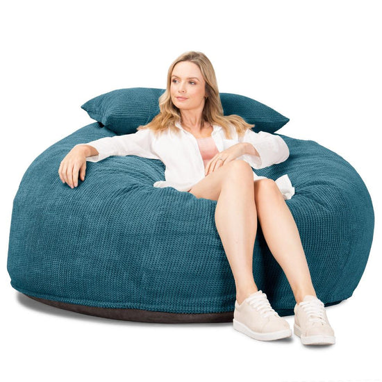 LOUNGE PUG, CloudSac 1010 XXL, Gigantische XXL Zitzakbank met Vezel-latex Vlokvulling, Pompom Petrol