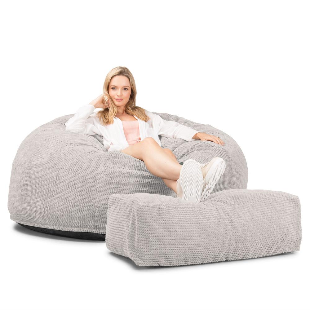 LOUNGE PUG, CloudSac 1010 XXL, Gigantische XXL Zitzakbank met Vezel-latex Vlokvulling, Pompom Crème