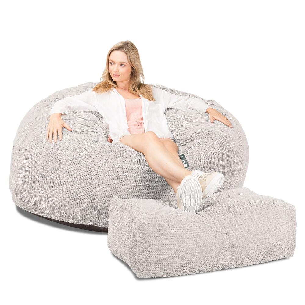 LOUNGE PUG, CloudSac 1010 XXL, Gigantische XXL Zitzakbank met Vezel-latex Vlokvulling, Pompom Crème