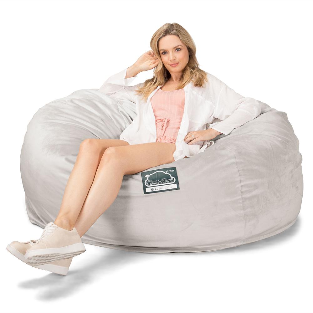 LOUNGE PUG, CloudSac 1010 XXL, Gigantische XXL Zitzakbank met Vezel-latex Vlokvulling, Fluweel Zilver