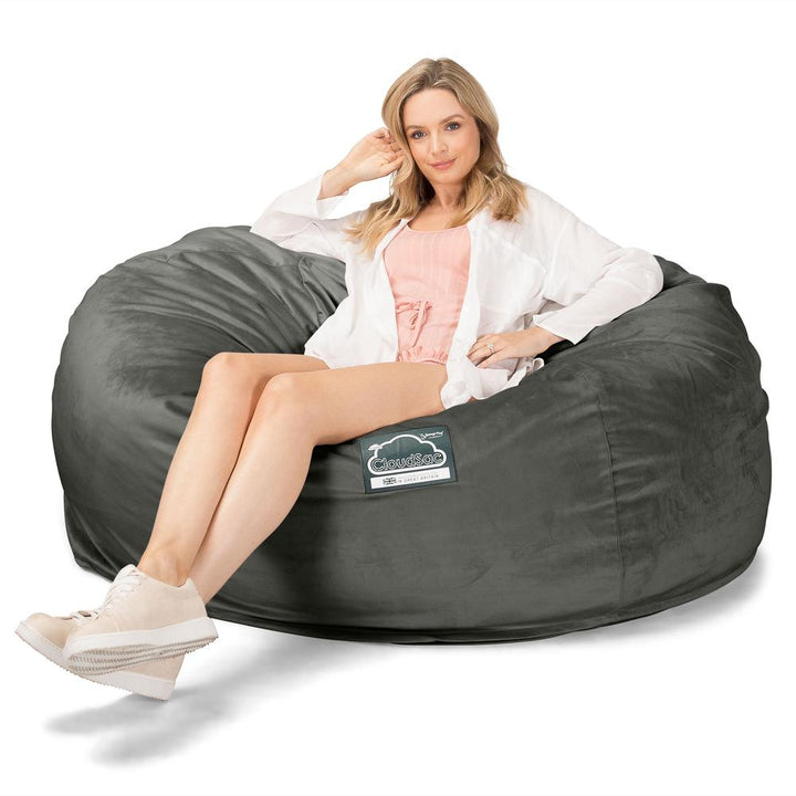 LOUNGE PUG, CloudSac 1010 XXL, Gigantische XXL Zitzakbank met Vezel-latex Vlokvulling, Fluweel Antraciet