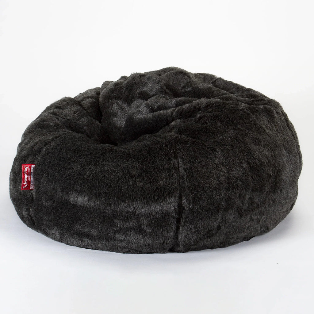 LOUNGE PUG, Klassieke Zitzak Stoel, Poef, Namaakbont Zwart