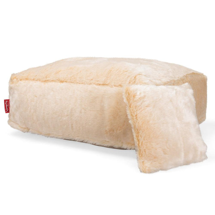 LOUNGE PUG, CloudSac 250, Zitzak Poef Voetenbank met Vezel-latex Vlokvulling, Namaakbont Wit
