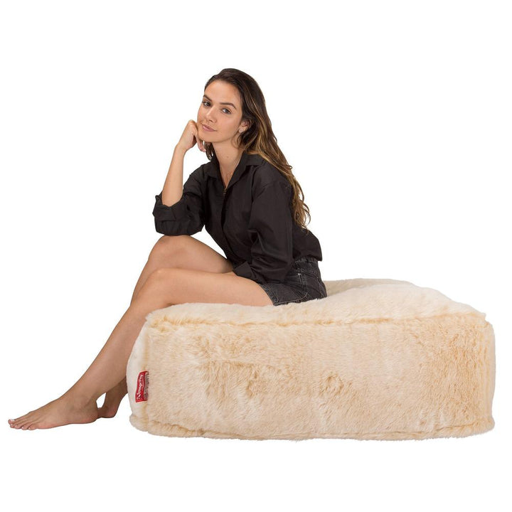 LOUNGE PUG, CloudSac 250, Zitzak Poef Voetenbank met Vezel-latex Vlokvulling, Namaakbont Wit