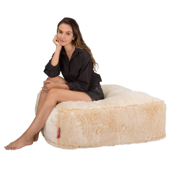 LOUNGE PUG, CloudSac 250, Zitzak Poef Voetenbank met Vezel-latex Vlokvulling, Namaakbont Wit