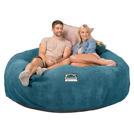 LOUNGE PUG, CloudSac 3000 XXL, Een King Size Zitzak Bank met Vezel-latex Vlokvulling, Pompom Petrol