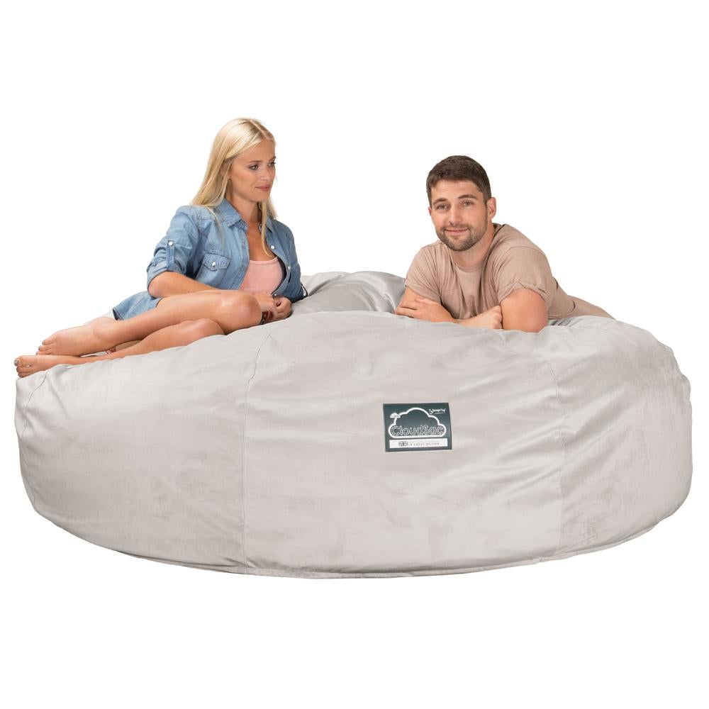 LOUNGE PUG, CloudSac 3000 XXL, Een King Size Zitzak Bank met Vezel-latex Vlokvulling, Fluweel Zilver