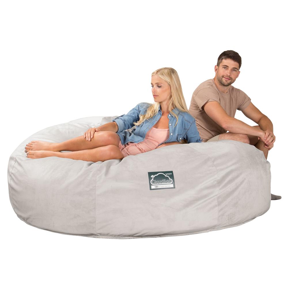 LOUNGE PUG, CloudSac 3000 XXL, Een King Size Zitzak Bank met Vezel-latex Vlokvulling, Fluweel Zilver
