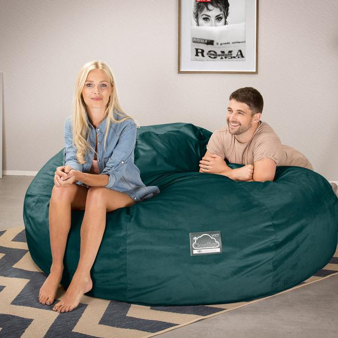 LOUNGE PUG, CloudSac 3000 XXL, Een King Size Zitzak Bank met Vezel-latex Vlokvulling, Fluweel Petrol