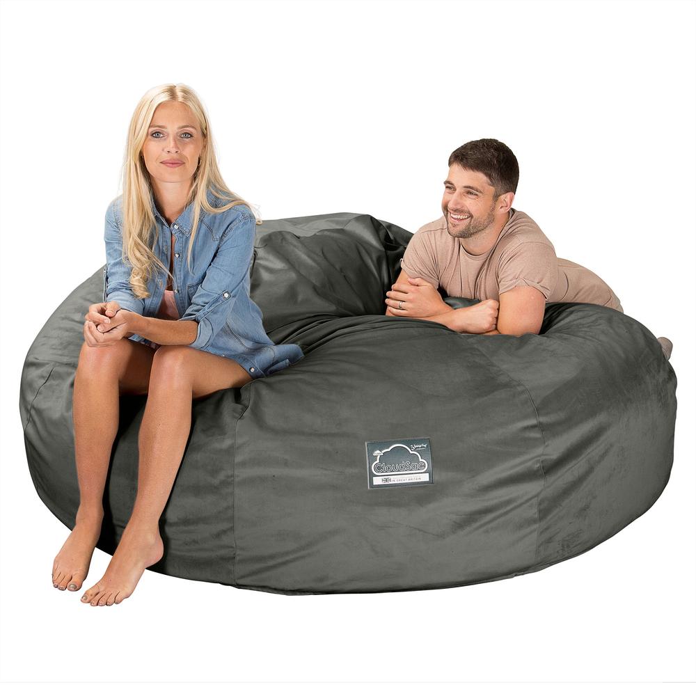 LOUNGE PUG, CloudSac 3000 XXL, Een King Size Zitzak Bank met Vezel-latex Vlokvulling, Fluweel Antraciet