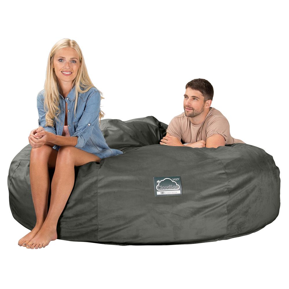 LOUNGE PUG, CloudSac 3000 XXL, Een King Size Zitzak Bank met Vezel-latex Vlokvulling, Fluweel Antraciet