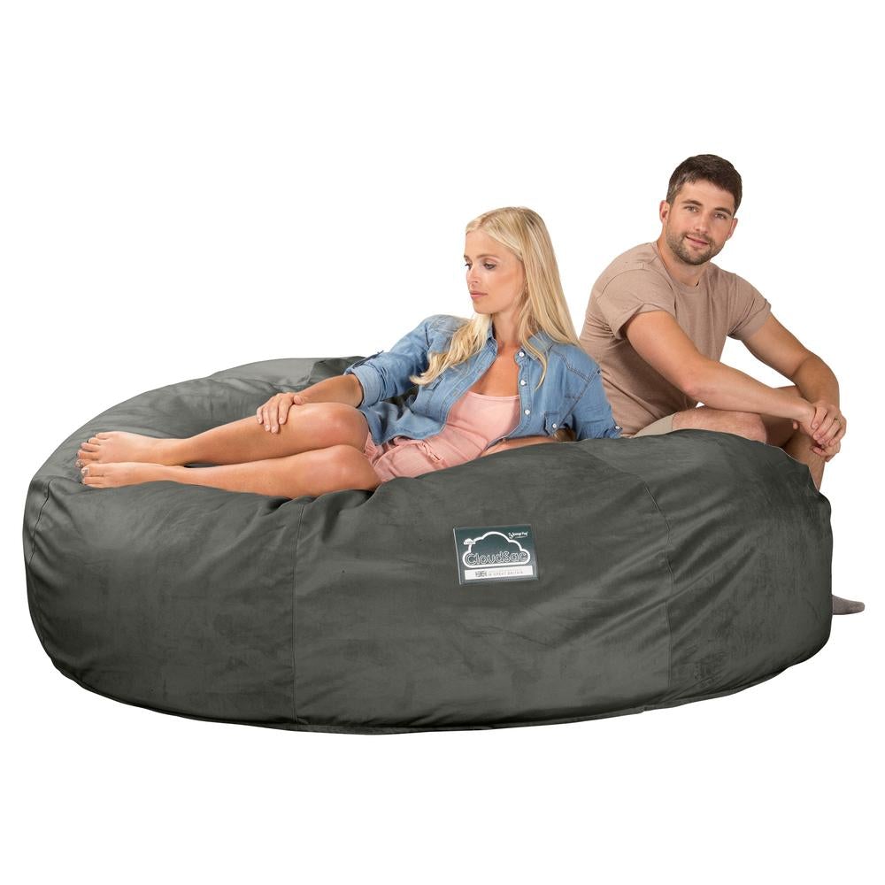 LOUNGE PUG, CloudSac 3000 XXL, Een King Size Zitzak Bank met Vezel-latex Vlokvulling, Fluweel Antraciet