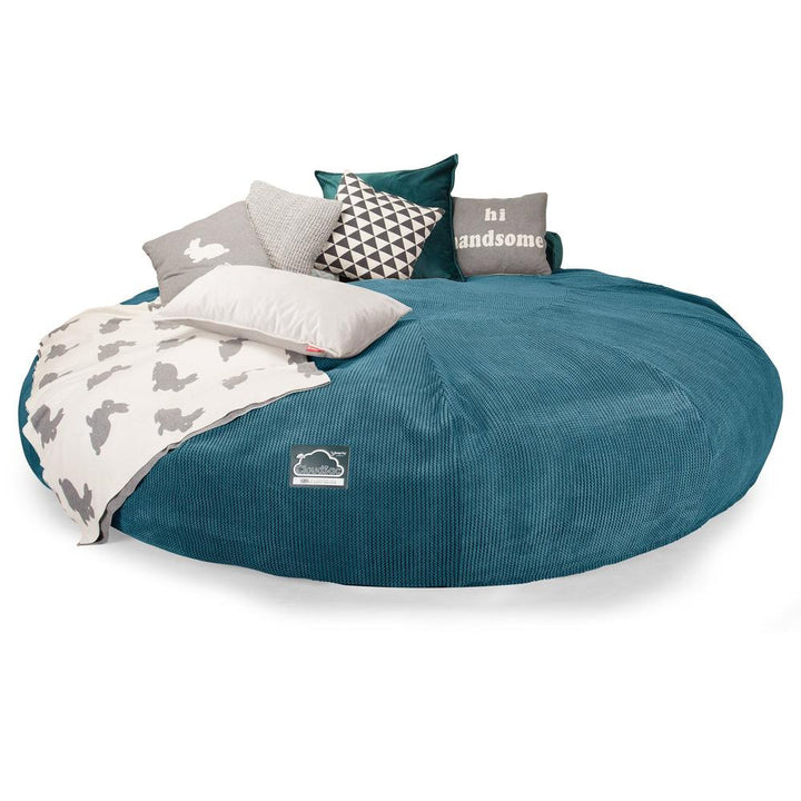 LOUNGE PUG, CloudSac 5000 XXXXXL, Een Titanic Zitzak Bank met Vezel-latex Vlokvulling, Pompom Petrol