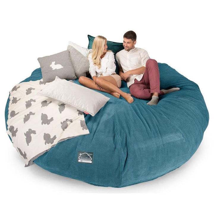 LOUNGE PUG, CloudSac 5000 XXXXXL, Een Titanic Zitzak Bank met Vezel-latex Vlokvulling, Pompom Petrol