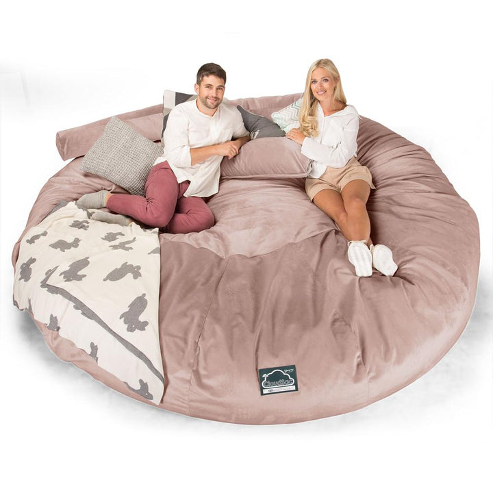 LOUNGE PUG, CloudSac 5000 XXXXXL, Een Titanic Zitzak Bank met Vezel-latex Vlokvulling, Fluweel Roze