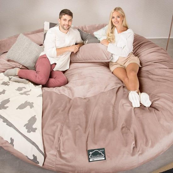 LOUNGE PUG, CloudSac 5000 XXXXXL, Een Titanic Zitzak Bank met Vezel-latex Vlokvulling, Fluweel Roze